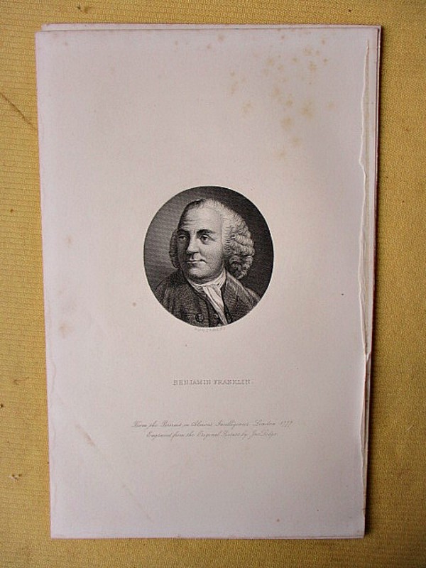 Vintage Print,BENJAMIN FRANKLIN,Popular History of US,1881