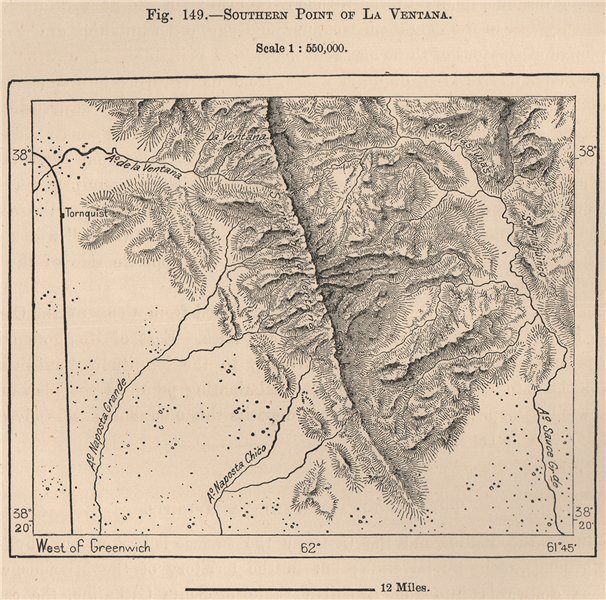 Southern point of La Ventana. Argentina 1885 old antique map plan chart