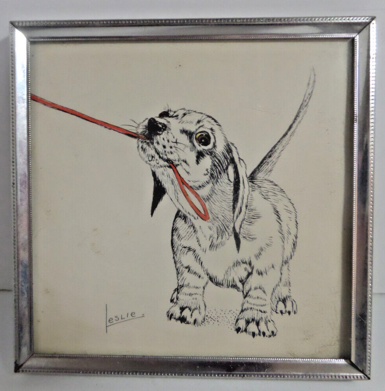 Leslie print in frame cute Puppy 5 1/4″ x 5 1/4″