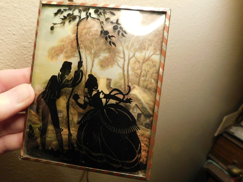 Silhouette Bubble Picture Vintage Reverse Paint Art Litho Cottage Courting gallery