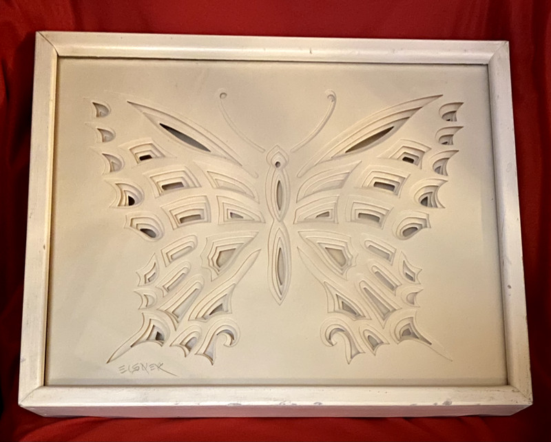 *Vintage 70s Signed Jack Eisner Three Dimensional Paper Butterfly~~Glass Framed* gallery