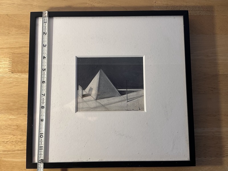 Enrico Pinardi Signed Geometric Pyramid Surreal Architectural Modernist Art gallery