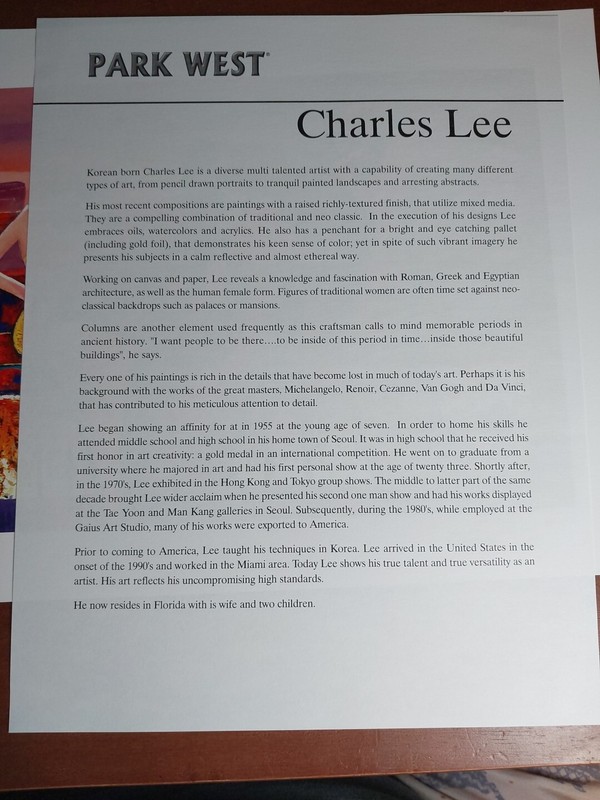 Charles Lee Seriolithograph Park West Gallery "Andante" Signed COA 7" X 9 3/8" gallery