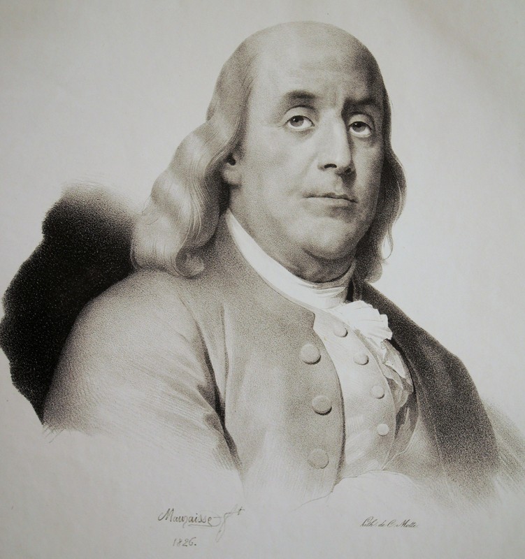 BENJAMIN FRANKLIN Portrait Lithograph 1826 – Original!