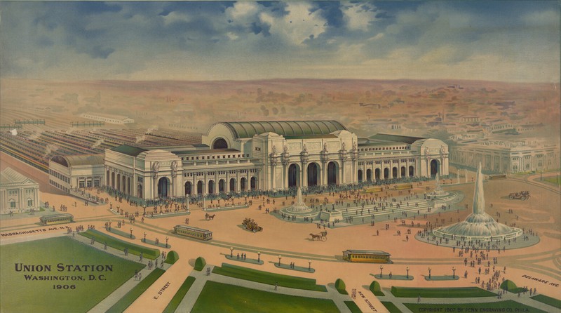 Union Station Washington DC 1906 Birds Eye View Lithograph 17×22 Train