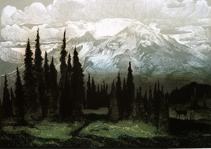 Elton Bennett Reproduction print-The Mountain-12″ X 16″ in double mats