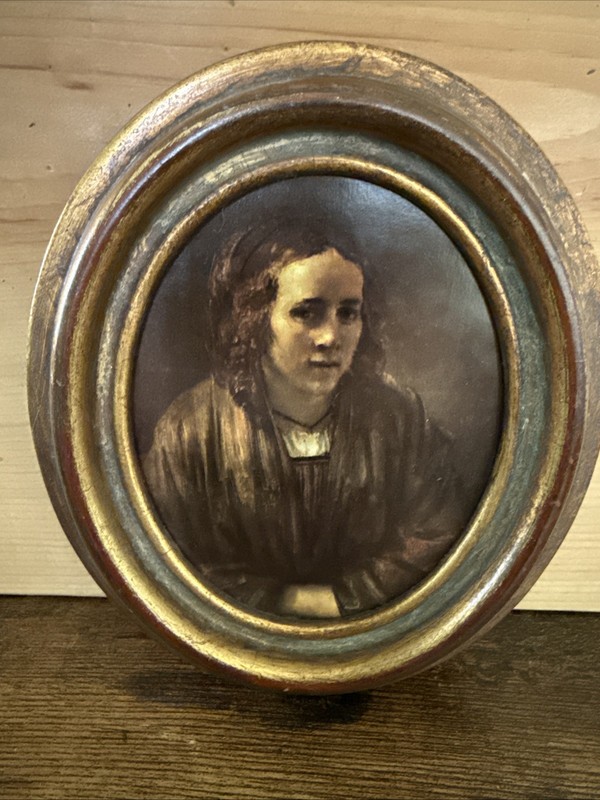 Vintage Portrait Print of Hendrickje Stoffels. Rembrandt. 6 1/2″ – 5 3/4″. Wood.