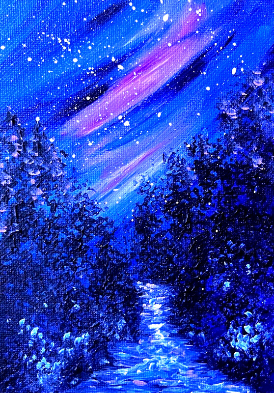 Northern Lights Aceo Artist Trading Card Print (2.5" x 3.5") Signed by Artist
