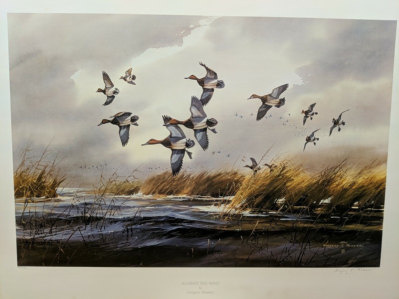 GREGORY MESSIER HAND SIGNED AND NUMBERED AGAINST THE WIND DUCK PRINT