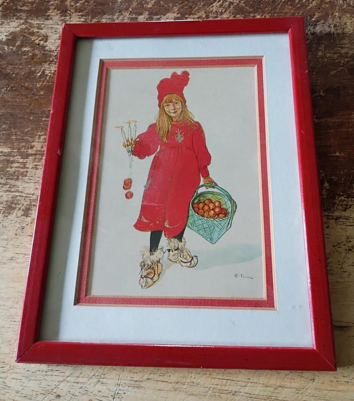 Carl Larsson Brita as Iduna Print Framed 9.5 x 7.5 Inches Vintage