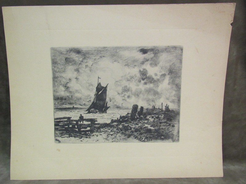Felix Hiaire Buhot La Petite Marine Copper Plate Engraving Print 1879 No Marking