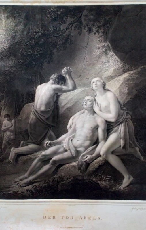 💀 H.Füger: THE DEATH OF ABEL. Etching 1802 RARE! RARE! Large Format