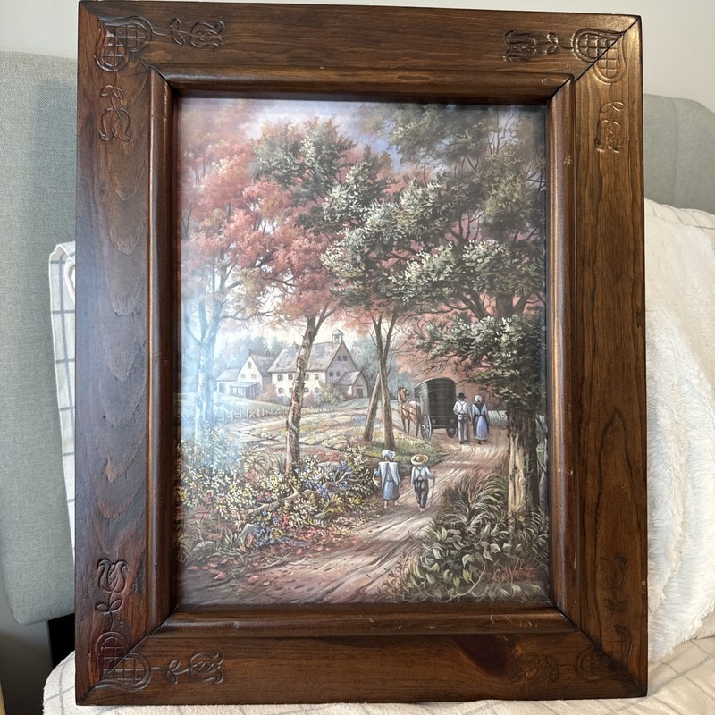 Carl Valente Evening Shadows, Amish Themed, 22×18, Beautifully Framed