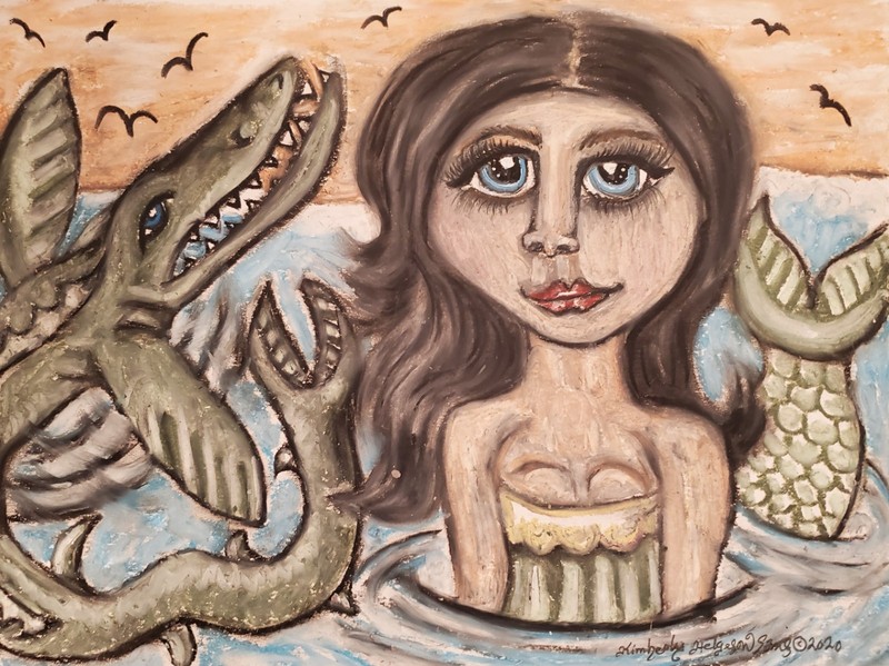 Fantasy Beautiful Mermaid Brunette 5×7 Art Print Wall Decor Mosasaurus