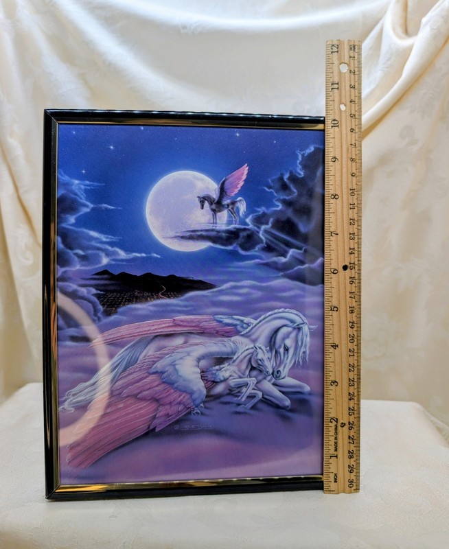 Vintage 1980s Sue Dawe Pegasus Fantasy Art Print Framed Mythical Horse Moon 80s gallery