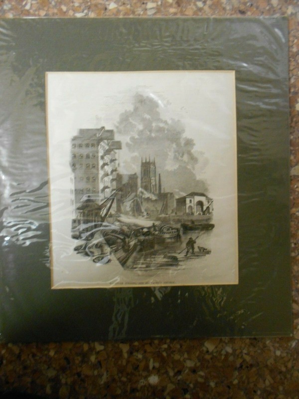 AN ANTIQUARIAN (c1860) LITHOGRAPHICAL PRINT. 'RIVER WHARFS, & St PETER'S CHURCH'