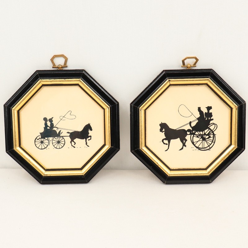 VTG 40's/50's Fleck Bros Victorian Silhouette Wall Art Pair 1104 Octagon Frames