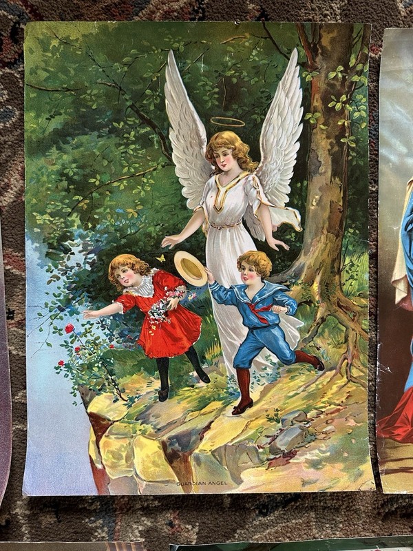 5 Vtg Art Print Posters Religious 16"x12" CHRIST Cecelia ANGELS manger FAMILY gallery