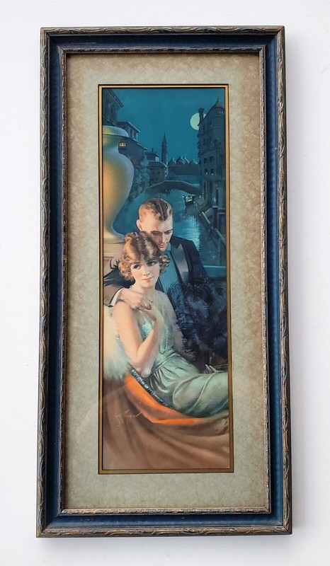 Antique Framed Gene Pressler Print Honeymooning in Venice