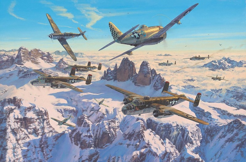 Deadly Pass by Anthony Saunders aviation art print signed by WW2 US Pilots