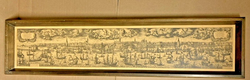 Unique XL 4FT Panoramic View Amsterdam 1600s Panorama Ships In Harbor Birds Eye