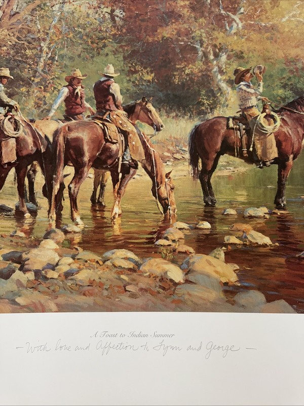 Signed “A Toast to Indian Summer” By R. S. Riddick Cowboy Horses Western Art gallery
