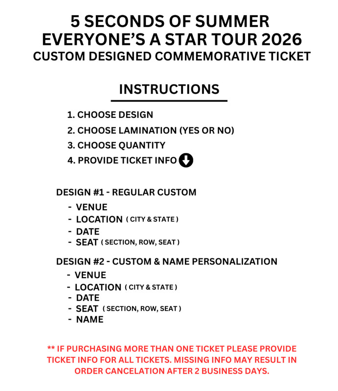 5 Seconds Of Summer Tour Everyone's A Star Custom Design Commemorative Ticket gallery