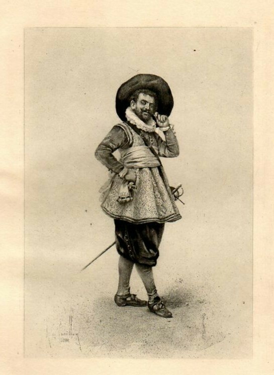 Antique Art print Portrait A Huguenot Officer photogravure small men fashion