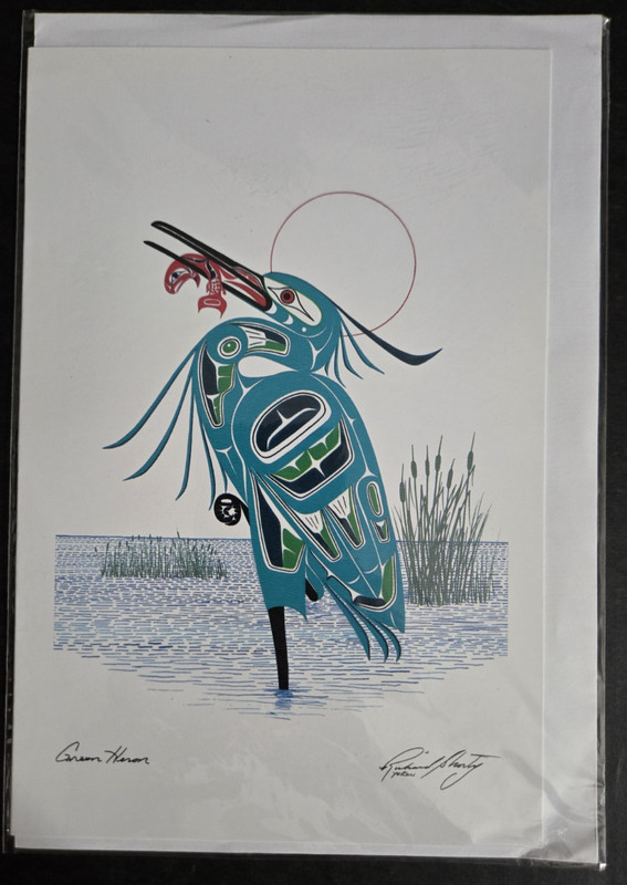 «Green Heron» Richard Shorty Art Card Print 9″x6″ Yukon Canada Artist, Pelican