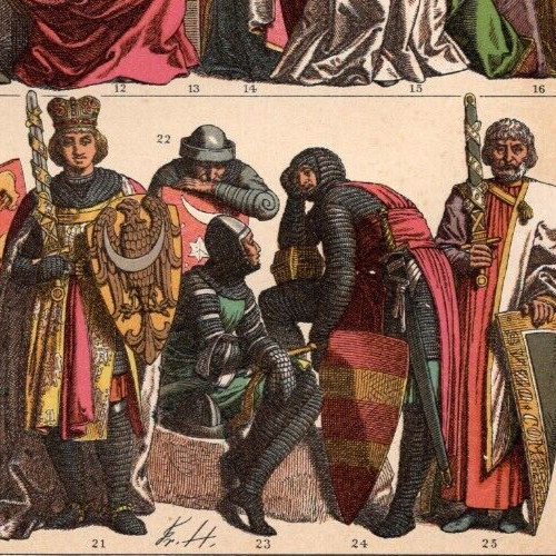 HIGH MIDDLE AGES - Knight Princess King Medieval Life 1884 Antique Print w Video