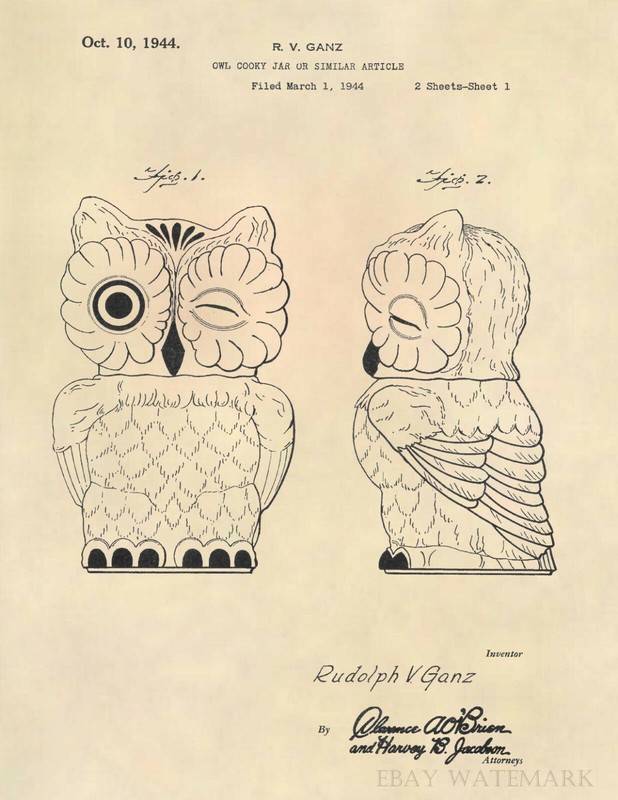 Shawnee Winking Owl Cookie Jar Shaker Official Patent Art Print – 696