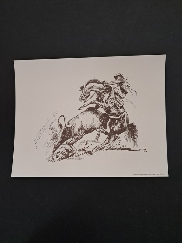Old West Rodeo Cowboy Print «Trouble» – 1976 Signed Albert Micale – Unframed
