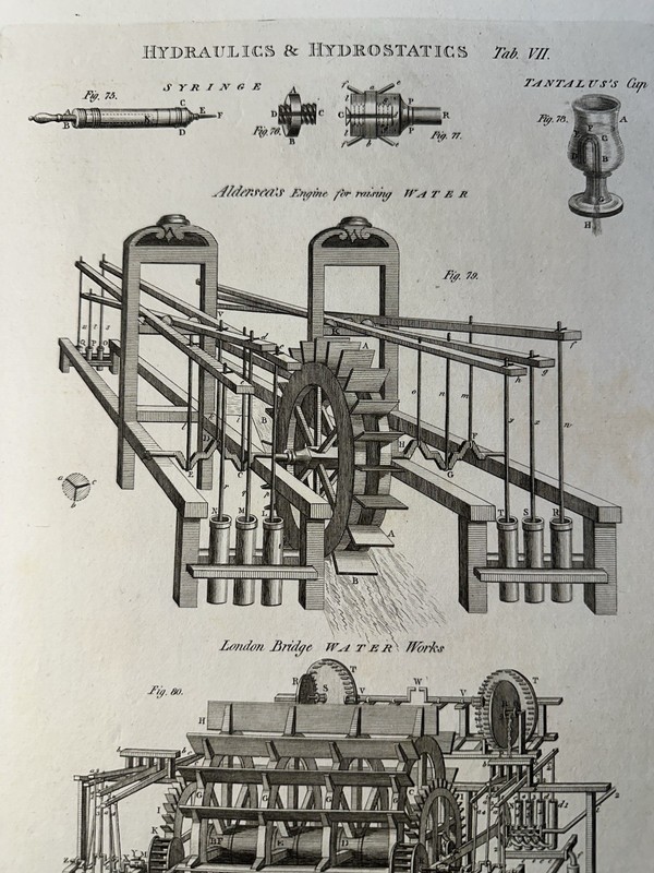 1800s Hydraulics Hydrostatics London Bridge Water Works Engraving Plate gallery