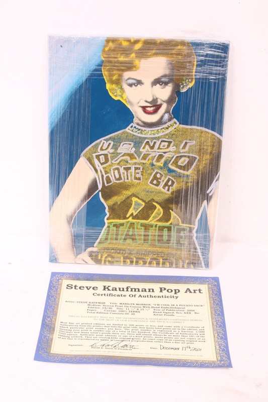 Marilyn Monroe Screen Print On Canvas Signed By Steve Kaufman – …. Potato Sack