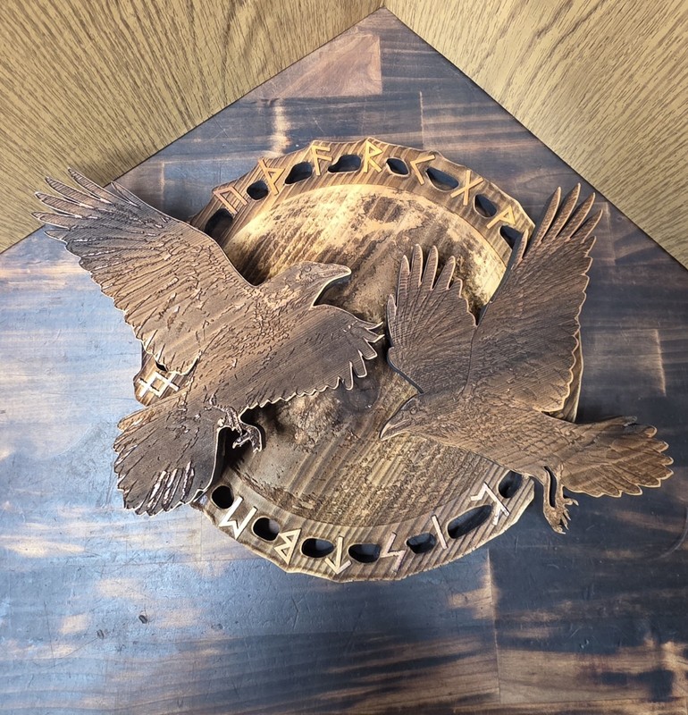 Odin Crows Runic Moon Laser Engraving Art