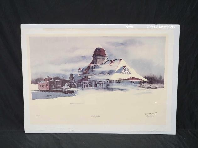 Dave Riebe Winter Winds Art Print Locomotive Train Station Snow Signed Numbered