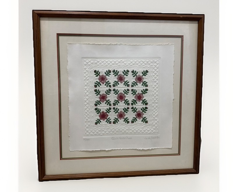 Judy Severson Handmade 1996 Signed Rose Cross Pattern Quilt 19/200 Framed W Info