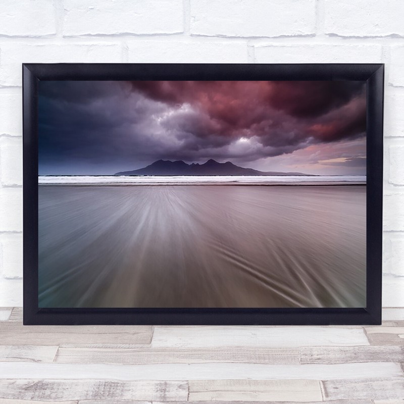 A Dream Called Eigg Isle Scotland Rum Ocean Waves Sunset Red Wall Art Print