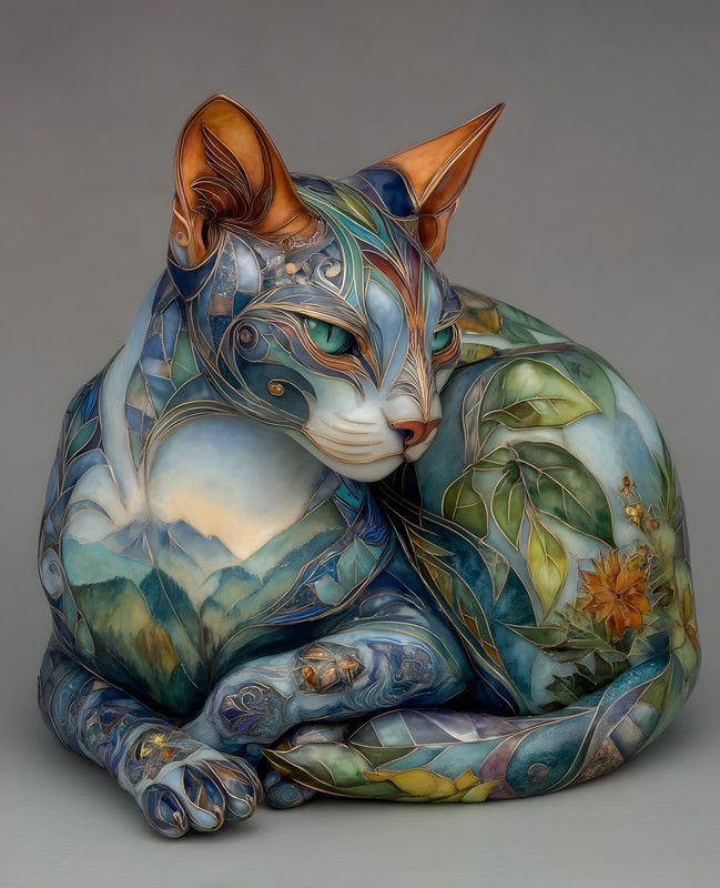 8x10 Cat Sculpture Made Of Glass Art Print Wall Decor - 566750453