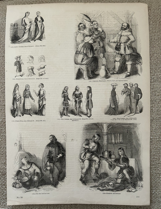 Antique Print Medieval Trades c1860s Antique Costume Engraving Edward I–III Era