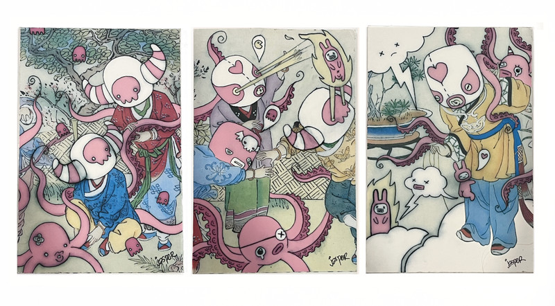 Jasper Wong- Original Art Signed. Triptych 4×6 each – Marker on Vellum