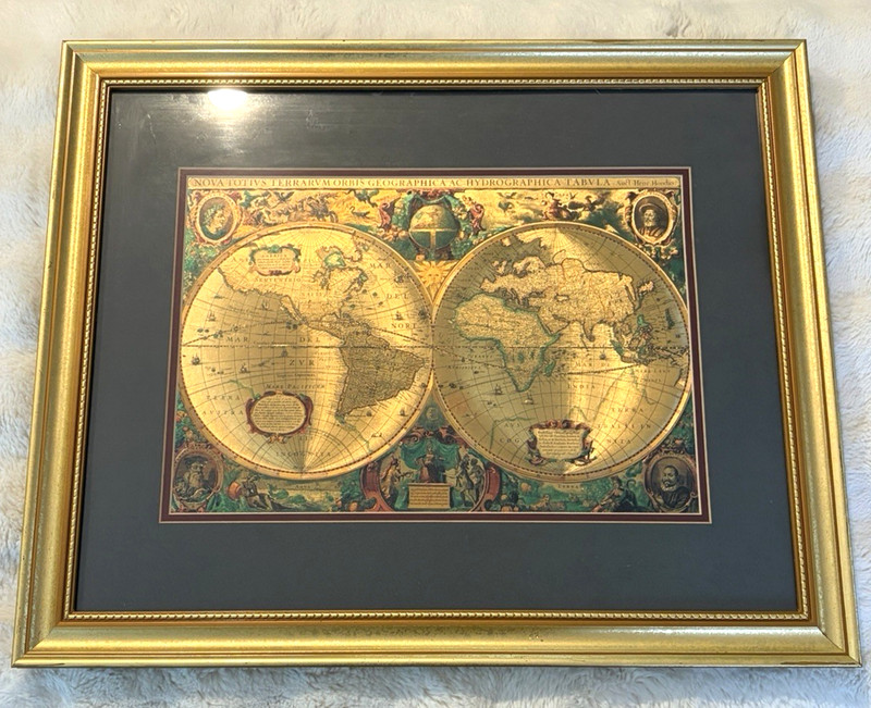 Gold Foil Nova Totivs Terrarvm Orbis Framed Artwork World Map Wall Decor Art