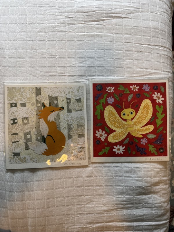2 Kate Endle Prints 8 X 8 With 1/2 Inch White Border Fox And Butterfly