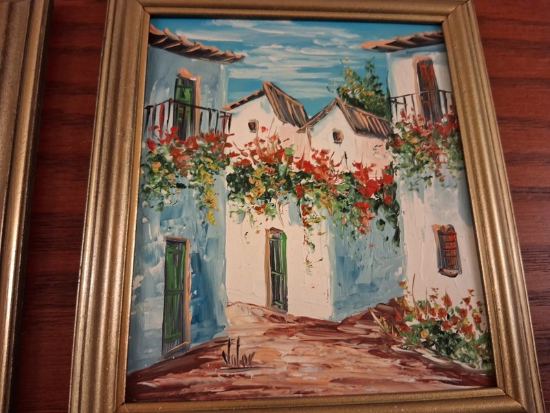 Costa del Sol Oil Painting Impressism of 2 Mediterranean Courtyard 7 " Signed gallery