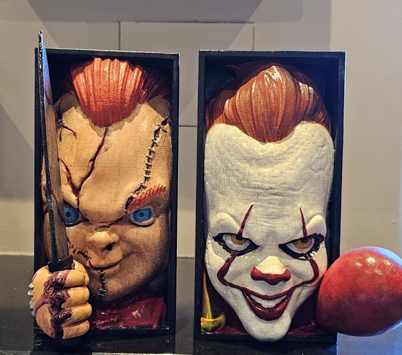 Chucky And Pennywise It Book Shelf Display Collectors Item Painted And Assembled