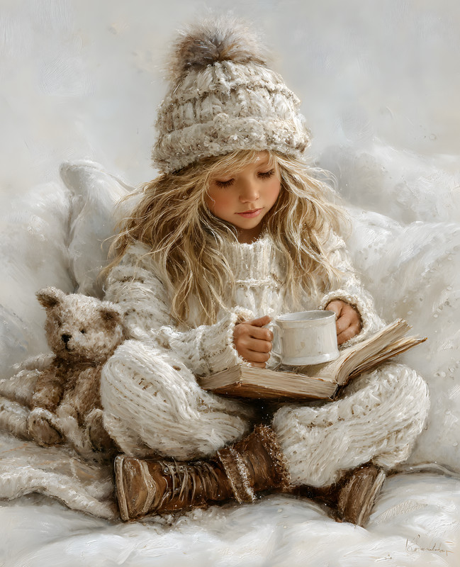 8×10 Little Girl Reading a Book Art Print – 502318732
