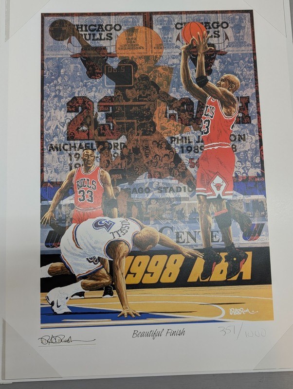 Michael Jordan ‘Beautiful Finish’ Lithograph Signed by Rick Rush 351/1000 22×16