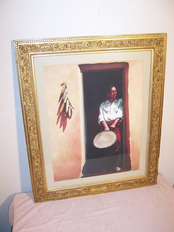 Native American Woman Print Antique Gold Gesso Frame Taos NM Deer Track Up Ursch