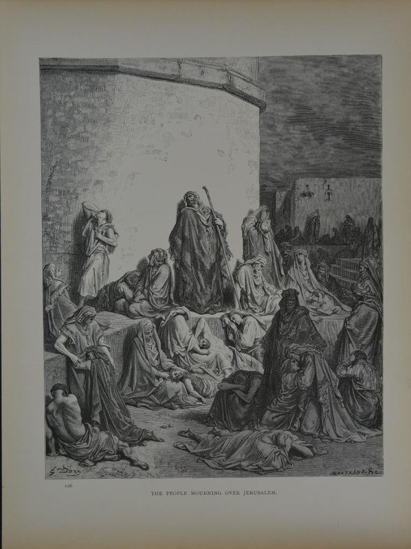 Antique Religious Art Print 1880 Gustave Dore Mourning over Jerusalem