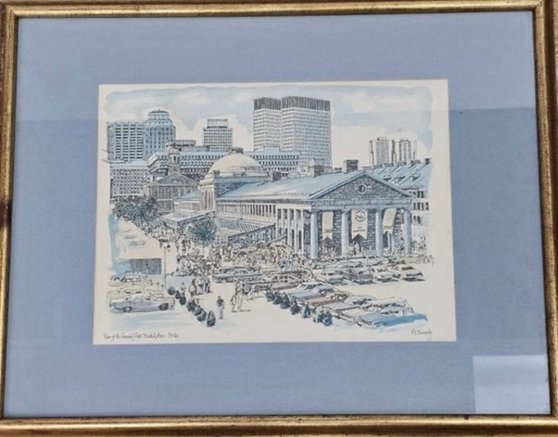 Faneuil Hall Market Place Robert E. Kennedy, Boston. Goldtone Framed Print 18×15